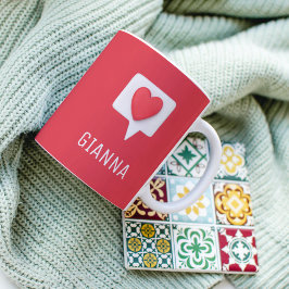 Red Love Heart Romantic Girly Persoonlijke naam Koffiemok