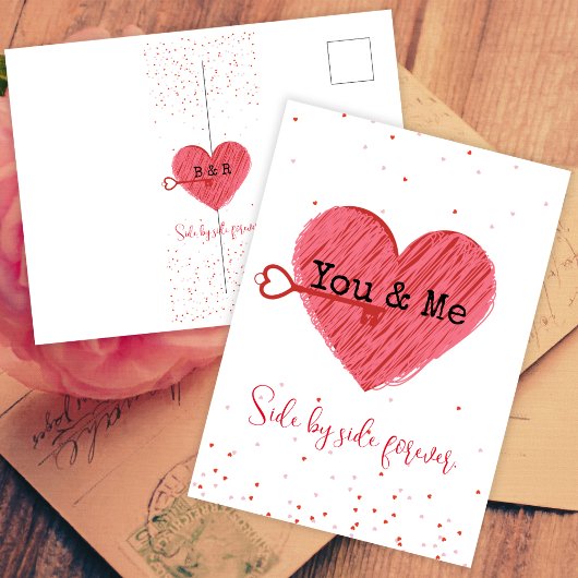 Red Love Heart Schattige  Retro Valentijnsdag Feestdagenkaart