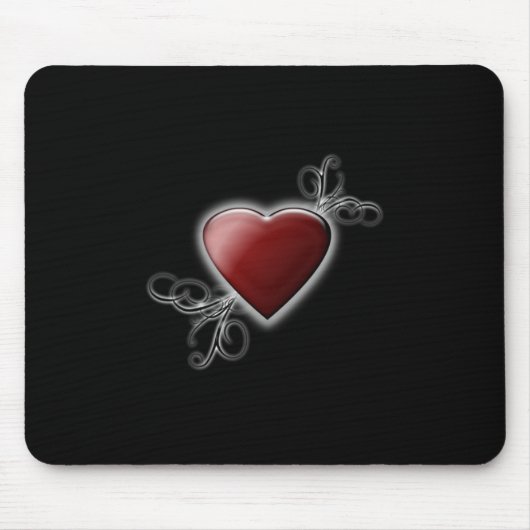 Red Love Heart tegen Midnight Black Muismat (Voorkant)
