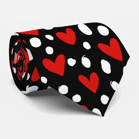 Red Love Heart Valentijnsdag Romantic Pattern Stropdas (Opgerold)