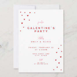 Red Love Heart Valentine's Galentines Party Invite Kaart