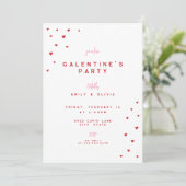Red Love Heart Valentine's Galentines Party Invite Kaart (Staand voorkant)