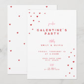 Red Love Heart Valentine's Galentines Party Invite Kaart (Voorkant / Achterkant)