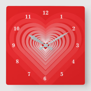 Red Love - Heart Vierkante Klok