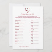 Red Love Heart Weddenschap Libs Game (Achterkant)