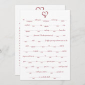 Red Love Heart Weddenschap Libs Game (Voorkant / Achterkant)