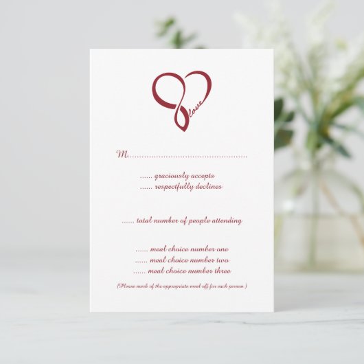 Red Love Heart Weddenschap RSVP-kaarten RSVP Kaartje (Staand voorkant)