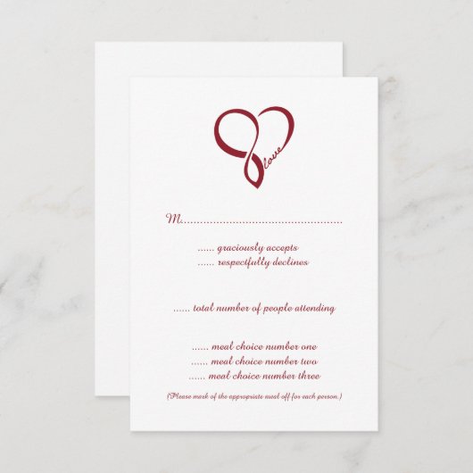 Red Love Heart Weddenschap RSVP-kaarten RSVP Kaartje (Voorkant / Achterkant)