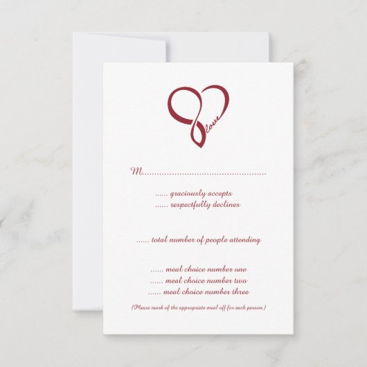 Red Love Heart Weddenschap RSVP-kaarten RSVP Kaartje (Voorkant)