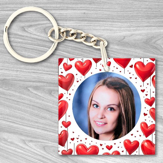 Red Love Hearts Aangepaste foto gepersonaliseerd Sleutelhanger