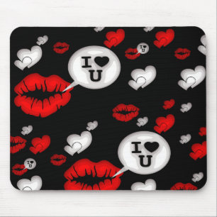Red Love Hearts and Lips Muismat