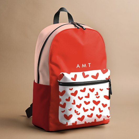 Red Love Hearts Gingham Plaid Gepersonaliseerde na Bedrukte Rugzak