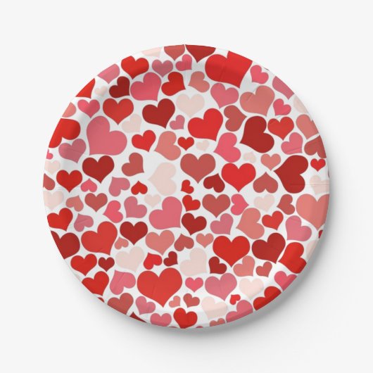 Red Love Hearts Mosaic Pattern Papieren Bordje (Voorkant)