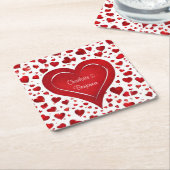 Red Love Hearts | Naam Valentijnse partij Kartonnen Onderzetters (Schuin)