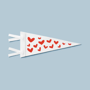 Red Love Hearts Pennant Flag Wimpel Vlag