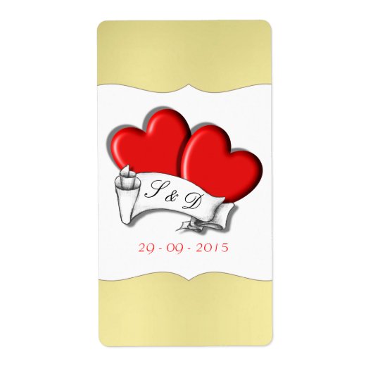 Red Love Hearts Scroll Tattoo Gold Labels (Voorkant)