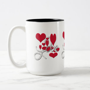 Red Love Hearts Tweekleurige Koffiemok