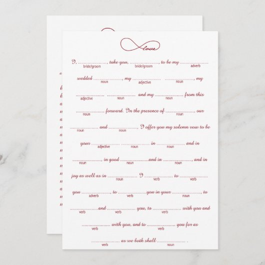 Red Love Infinity Weddenschap Libs Game (Voorkant / Achterkant)