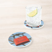 Red Love Lock met Heart op Fence, "Forever" Zandsteen Onderzetter (Zijkant)