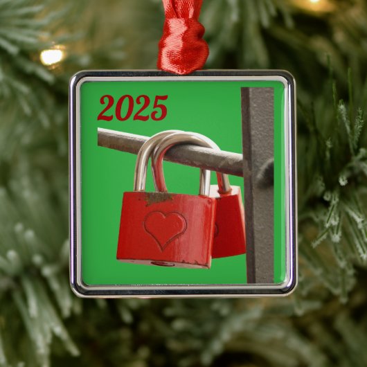 Red Love Locks op Fence Metalen Ornament (Boom)