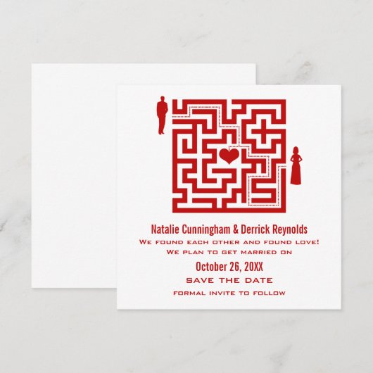 Red Love Maze Save the Date Invite (Voorkant / Achterkant)