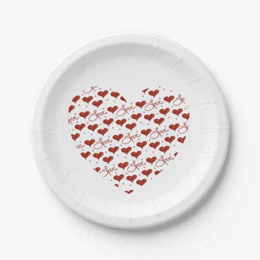 Red Love Party Plates Papieren Bordje (Voorkant)