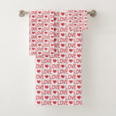 Red Love Pattern Bath Towel Set Bad Handdoek (Insitu)