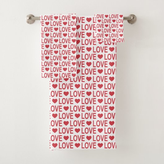 Red Love Pattern Bath Towel Set Bad Handdoek (Insitu)