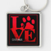 Red Love Paws Personalized Sleutelhanger (Voorkant)