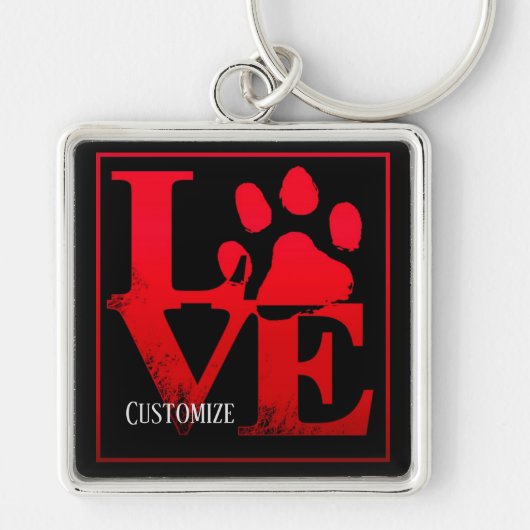 Red Love Paws Personalized Sleutelhanger (Voorkant)