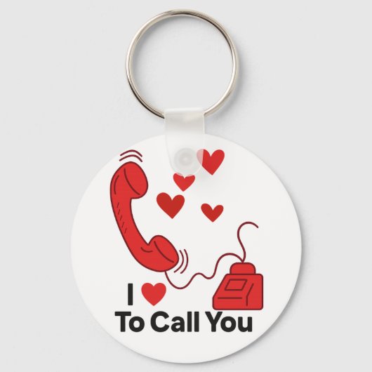 Red Love Phone - Schattigee Retro Call Illustratie Sleutelhanger (Voorkant)