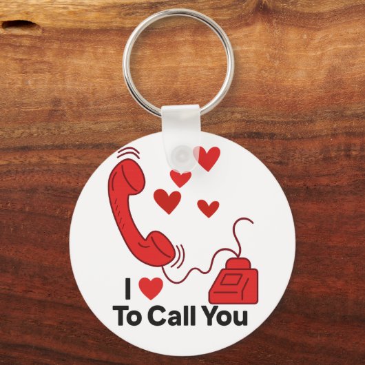 Red Love Phone - Schattigee Retro Call Illustratie Sleutelhanger (Voorkant)