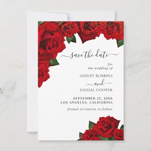 Red Love Rozen Save the Date Kaart (Voorkant)