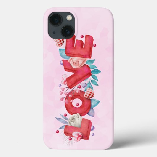Red Love Text in Bold Block Font Waterverf Case-Mate iPhone Case (Achterkant)