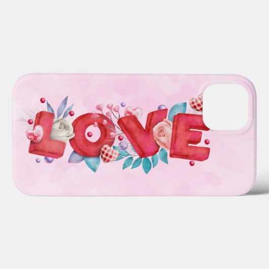 Red Love Text in Bold Block Font Waterverf Case-Mate iPhone Case (Achterkant (horizontaal))
