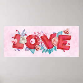 Red Love Text in Bold Block Font Waterverf Poster