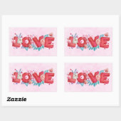 Red Love Text in Bold Block Font Waterverf Rechthoekige Sticker (Vel)