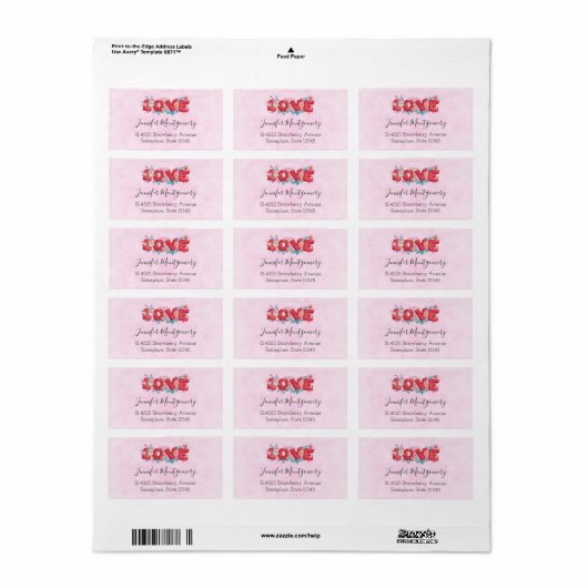Red Love Text in Bold Block Lettering Etiket (Full Sheet)