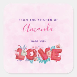 Red Love Text in Bold Block Letters Kitchen Vierkante Sticker