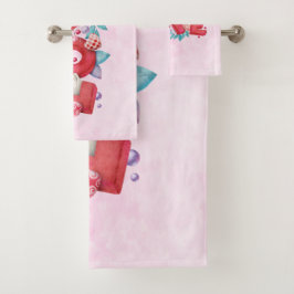 Red Love Text in Bold Block Letters Waterverf Bad Handdoek