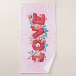 Red Love Text in Bold Block Letters Waterverf Bad Handdoek