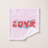 Red Love Text in Bold Block Letters Waterverf Bad Handdoek (Wasdoekje)