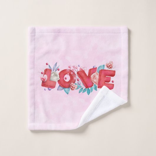 Red Love Text in Bold Block Letters Waterverf Bad Handdoek (Wasdoekje)