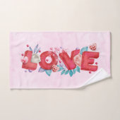 Red Love Text in Bold Block Letters Waterverf Bad Handdoek (Handdoek)