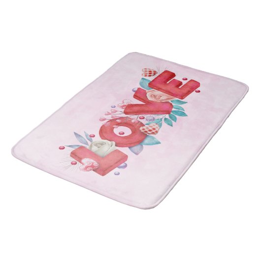 Red Love Text in Bold Block Letters Waterverf Badmat (Gekanteld)