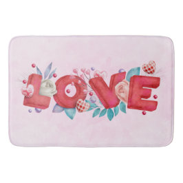 Red Love Text in Bold Block Letters Waterverf Badmat