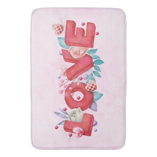 Red Love Text in Bold Block Letters Waterverf Badmat (Voorkant Verticaal)