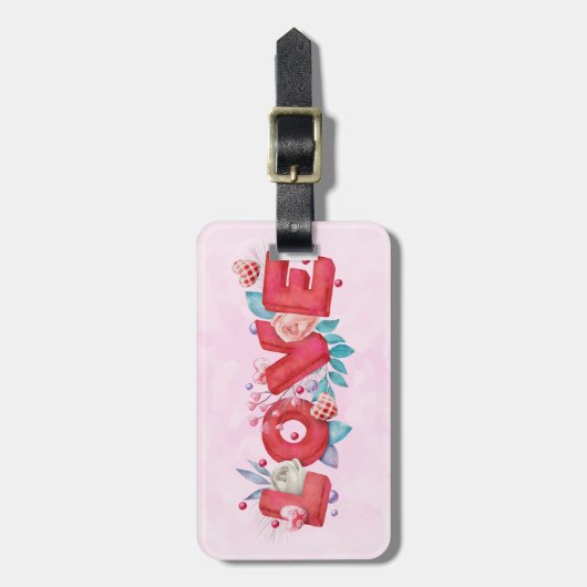 Red Love Text in Bold Block Letters Waterverf Bagagelabel (Voorkant verticaal)