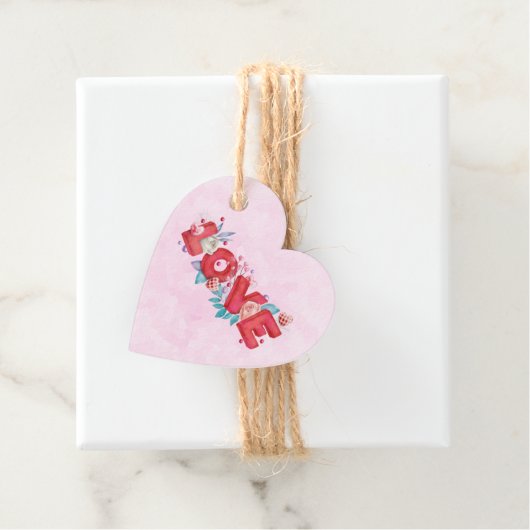 Red Love Text in Bold Block Letters Waterverf Bedankjes Labels (In situ)