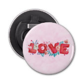 Red Love Text in Bold Block Letters Waterverf Button Flesopener (Voorkant)